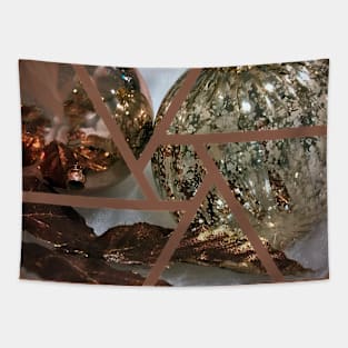 Christmas Ornaments Circle Design - Copper and Glass on White Tapestry