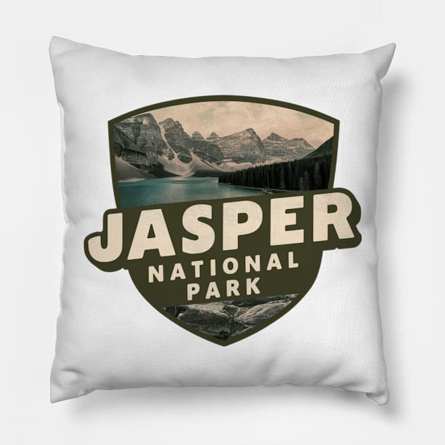 Retro Jasper National Park Pillow by Perspektiva