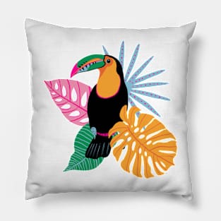 Toucan with Tropical Leaves Pillow