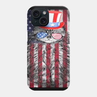 4th Of July Meowica Cat American Flag Glasses Phone Case