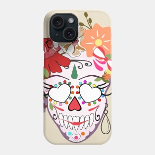 Skull woman beauty and flowers Phone Case