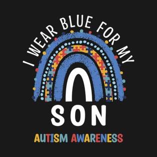 I Wear Blue For My Son Autism Awareness Rainbow Women T-Shirt