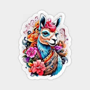 Llama in Floral Crown: A Serene Portrait Magnet