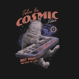 Cosmic Vibes Funny Cat Music T-Shirt