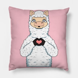 llama funny and loving Pillow