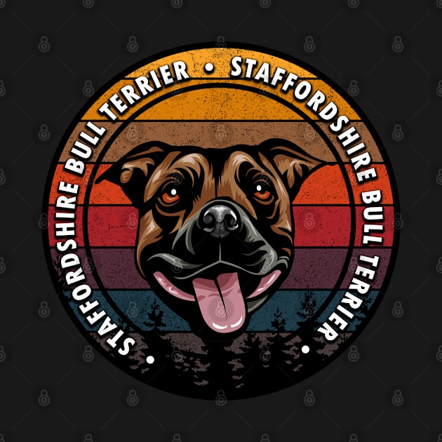 Staffordshire Bull Terrier distressed sunset retro dog face design by Samuelproductions19