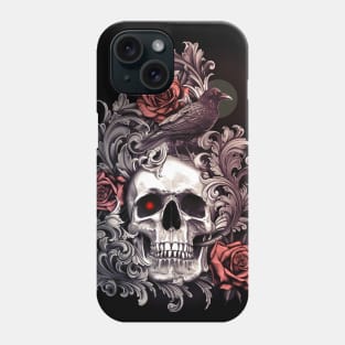 Skull Crow with Roses and Filigree Phone Case