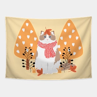 Cute Ragdoll Cat in Autumn Tapestry