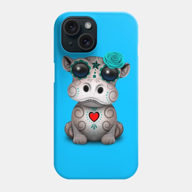 Blue Day of the Dead Baby Hippo Phone Case by jeffbartels