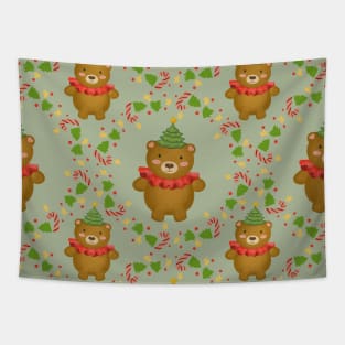 Teddy Bear Wreath Christmas Pattern Tapestry