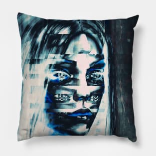 ANGELIC Glitch Art Glitchy Trippy Dark Aesthetic Portrait Pillow