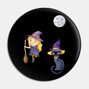 Halloween Witch Cat Pin