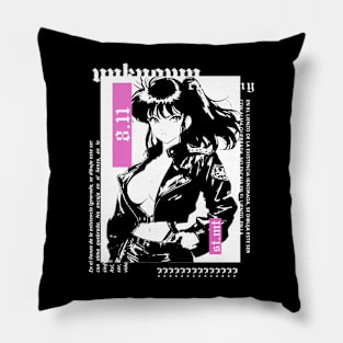 Anime girl in the style of the 90's in black and white | alternative gothic clothes | grunge | dark Pillow