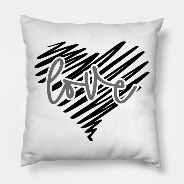 Love Heart Greyscale Pillow by MarinasingerDesigns