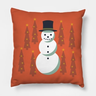 Holiday Snowman with trees Pillow