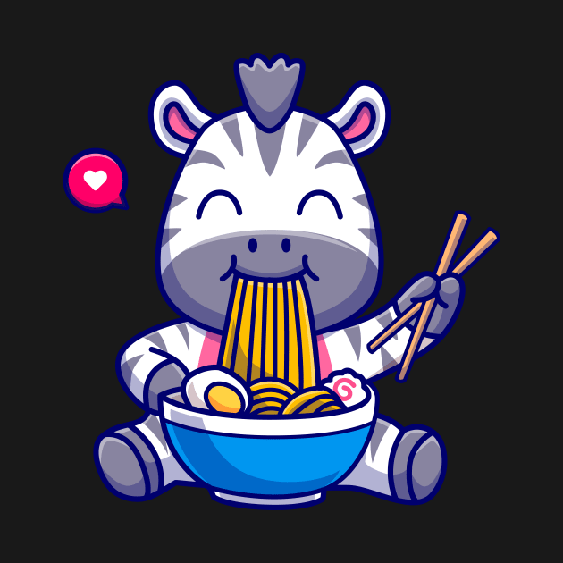 Cute Zebra Eating Ramen Bowl With Chopstick Cartoon by Catalyst Labs