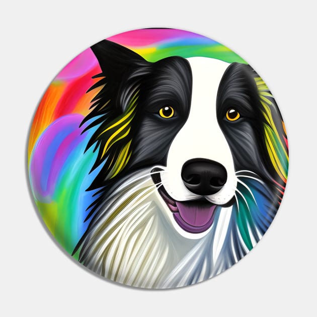 Border Collie Dog Rainbow Painting Pin by KayBee Gift Shop