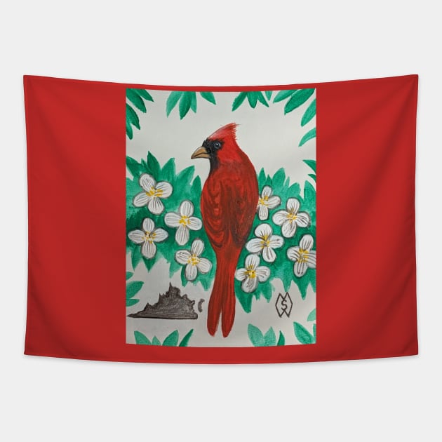 Virginia state bird and flower, the cardinal and dogwood Tapestry by Matt Starr Fine Art