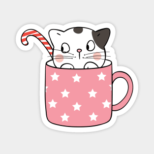 Cat and Coffee Mug Magnet