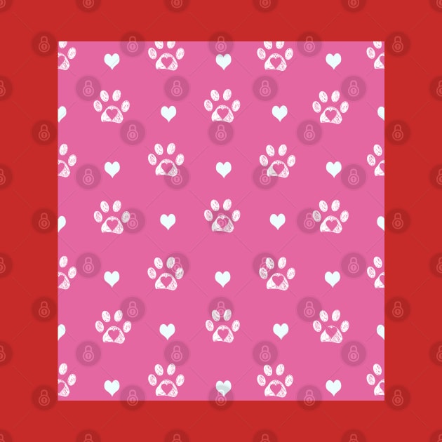 White doodle paw prints with pink hearts and pink background by GULSENGUNEL