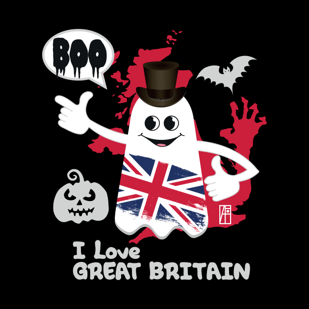 BOO GHOST with the English flag "I love Great Britain" - cute Halloween by ArtProjectShop