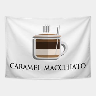 Hot caramel macchiato front view in flat design style Tapestry