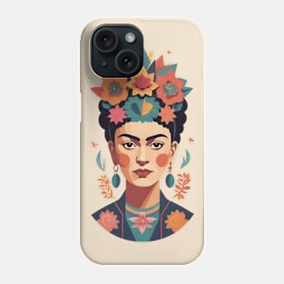 Frida's Vibrant Vision: Colorful Portrait Illustration Phone Case