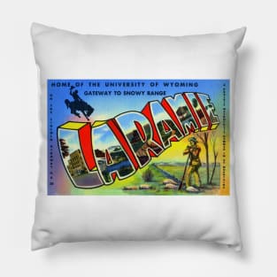 Greetings from Laramie, Wyoming - Vintage Large Letter Postcard Pillow