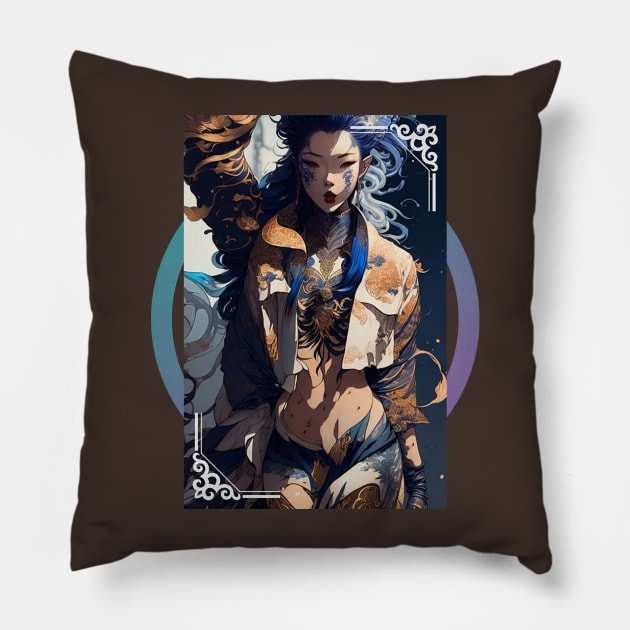 Japanese Asian anime girl in short Jacket Pillow by PersianFMts