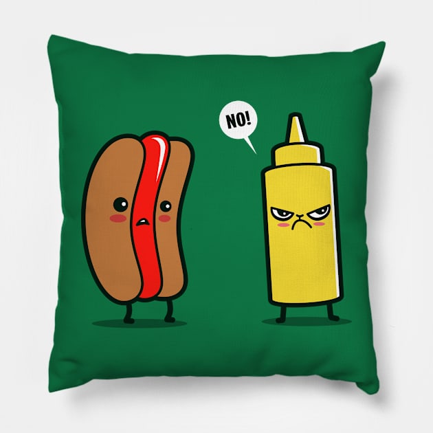 Funny Cute Kawaii Catsup And Mustard Funny Foodie Cartoon Pillow by BoggsNicolas