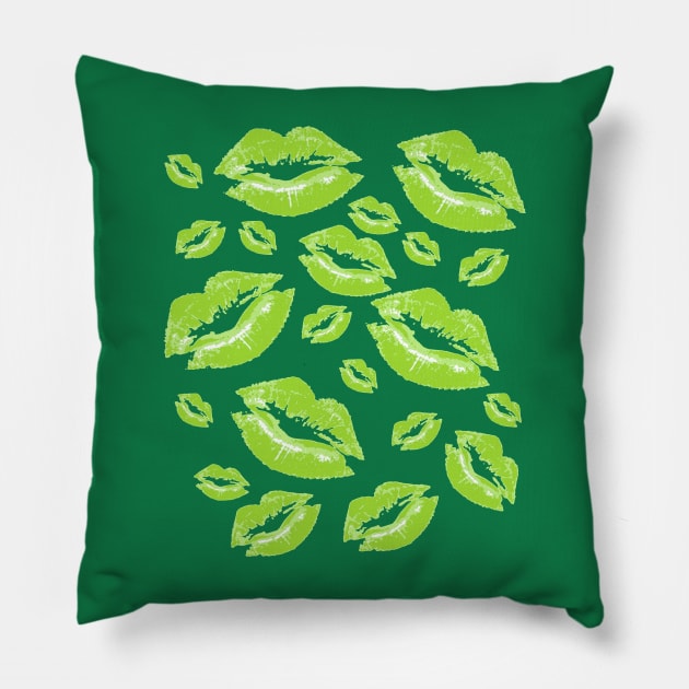 Cover Me In Kisses Citrus Green Lipstick Flirtatious Fun Pillow by taiche