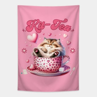 Retro Cute Cat and Tea Tapestry