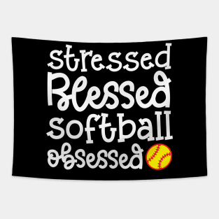 Stressed Blessed Softball Obsessed Girls Softball Mom Cute Funny Tapestry