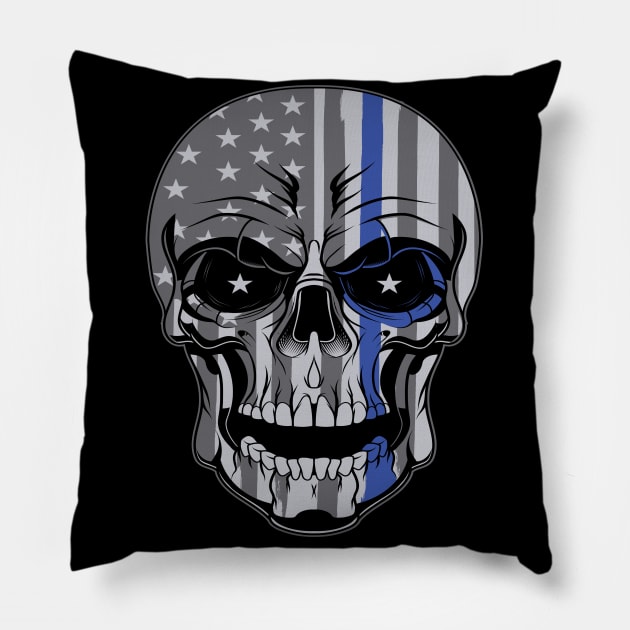 support the thin blue line skull design Pillow by Jandjprints