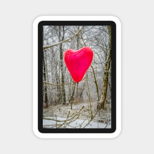 Red Balloon In Winter Snow Forest Photography 1 Magnet