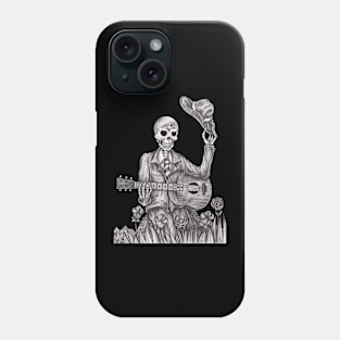 Sugar skull playing guitar day of the dead. Phone Case
