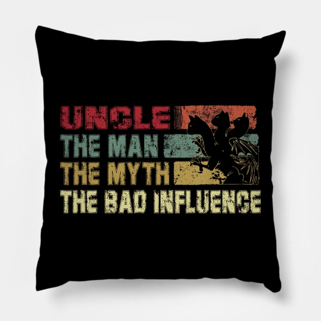 Mens Uncle the Man the Myth the Bad Influence Vintage Cat Father's Day Gift Dad Pillow by David Darry