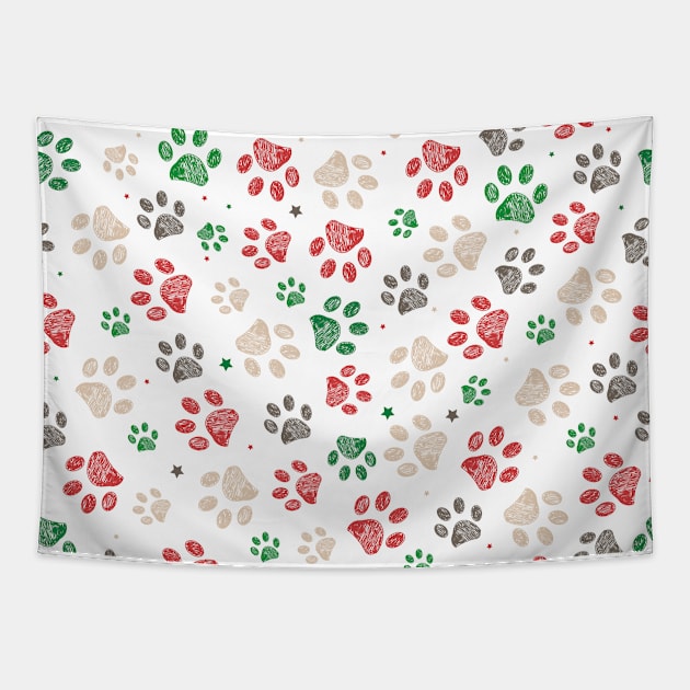 Trace doodle paw prints with stars Tapestry by GULSENGUNEL