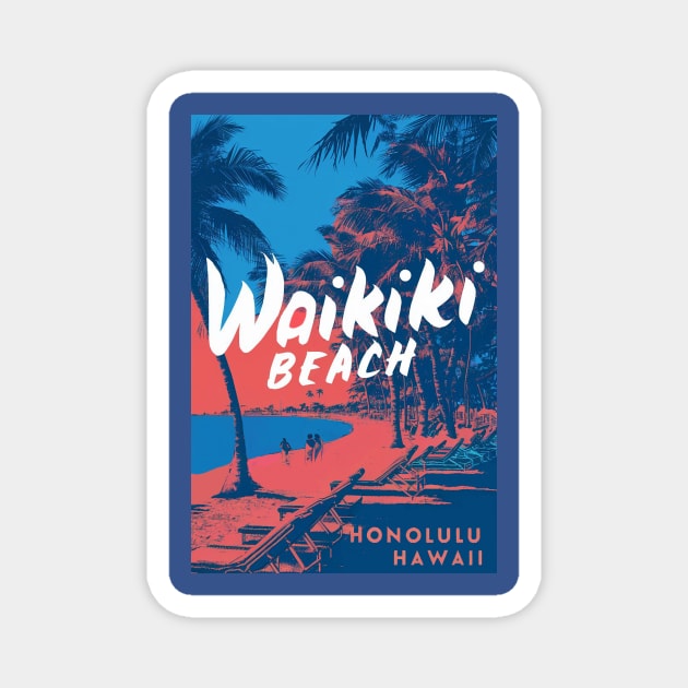 Hawaii Vintage Retro Travel Poster Magnet by GreenMary Design