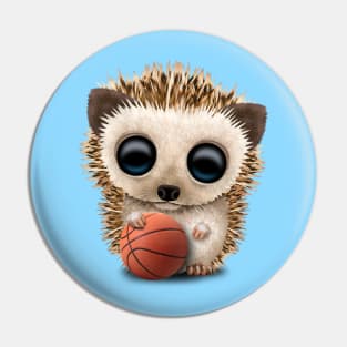 Baby Hedgehog Playing With Basketball Pin