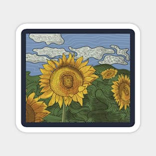 Sunflowers Landscape Colorful Line art Magnet