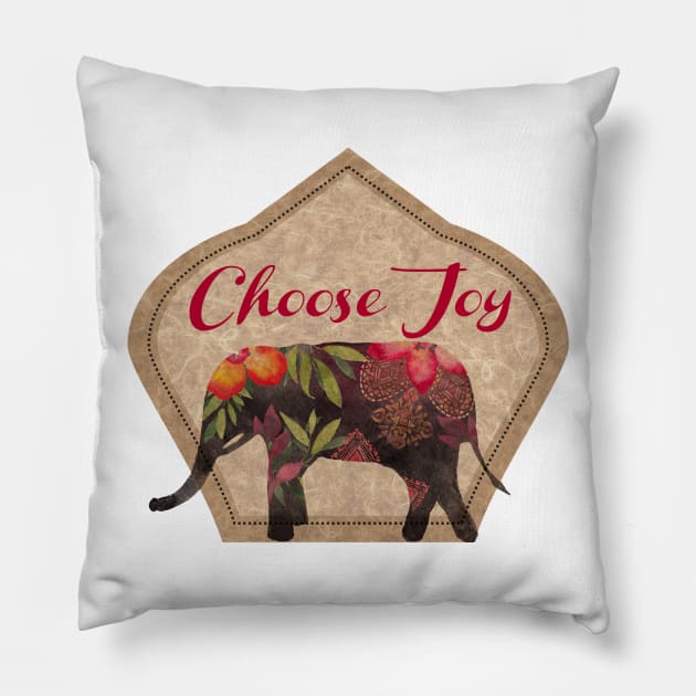 Choose Joy Boho Elephant Pillow by She Gets Creative