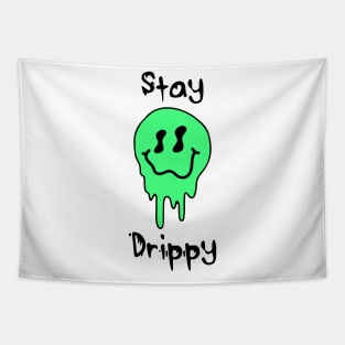 'Stay Drippy' Green smiley face Tapestry