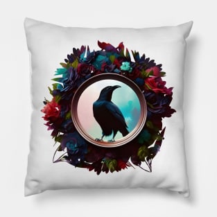 flowered crow Pillow