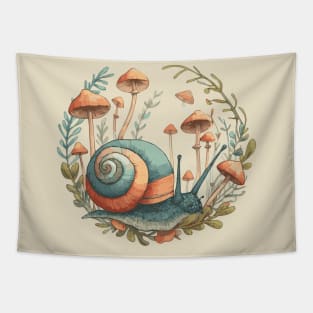 Cottagecore Snail with Mushrooms Tapestry