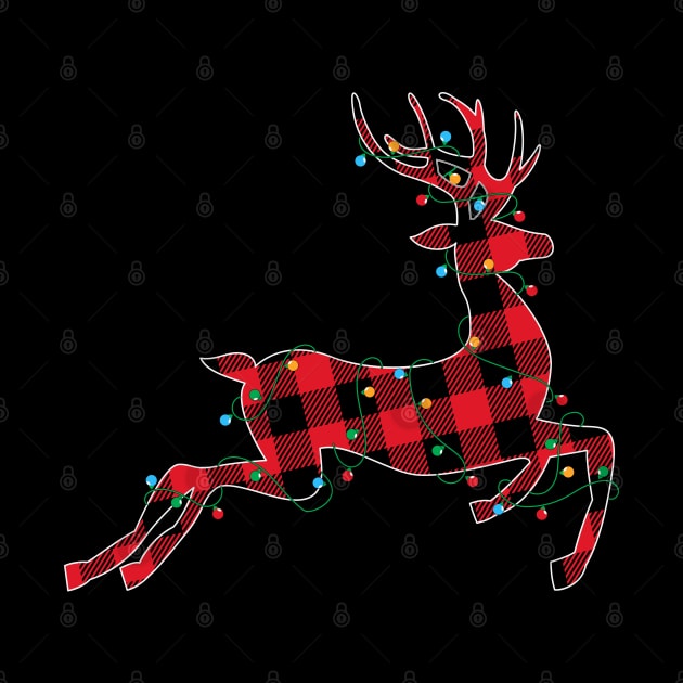 Red Plaid Reindeer Christmas Lights Xmas Holiday Gift by BadDesignCo