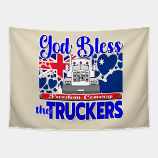 GOD BLESS THE TRUCKERS - FREEDOM CONVOY AUSTRALIA - AUSTRALIA FLAG WITH HEARTS Tapestry