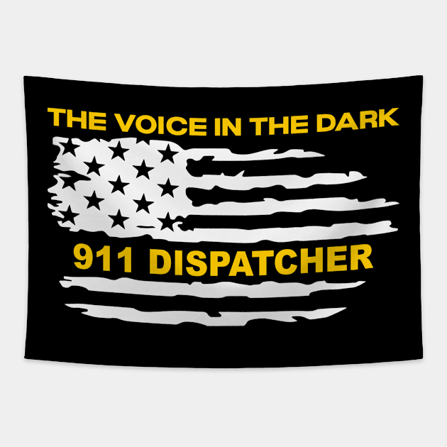 Thin Gold Line Flag Gift for 911 Dispatcher and Sheriff Operator First Responders Tapestry by Shirts by Jamie