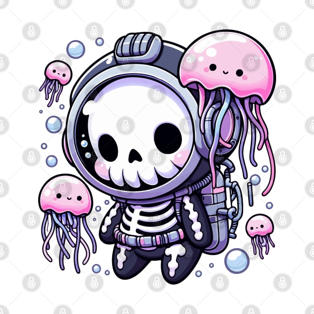 Kawaii Skeleton Diver With Jellyfish by TomFrontierArt