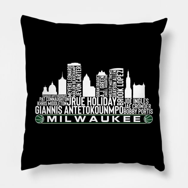 Milwaukee Basketball Team 23 Player Roster, Milwaukee City Skyline Pillow by Legend Skyline